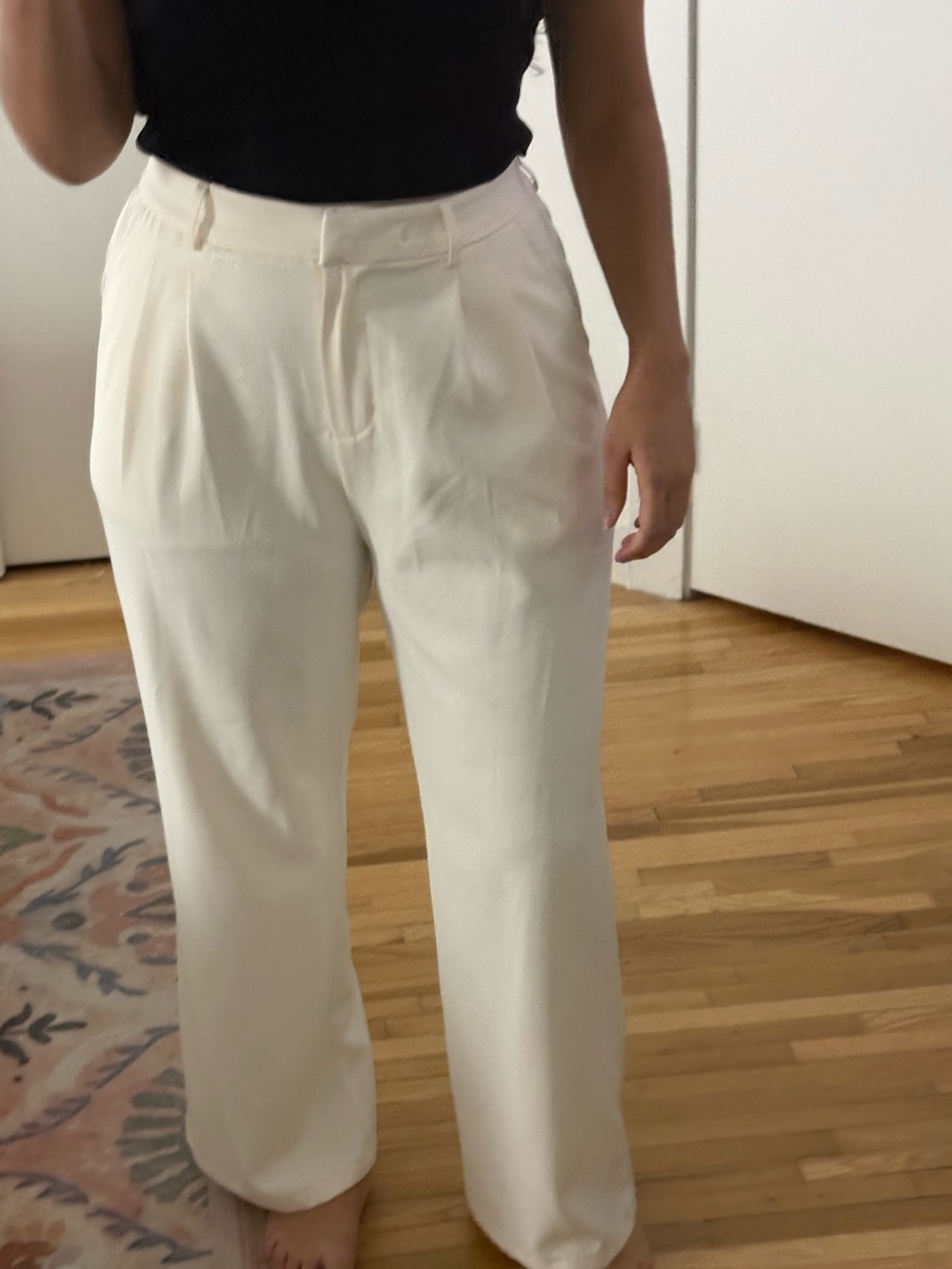 Cream High-Waist Wide-Leg Trousers